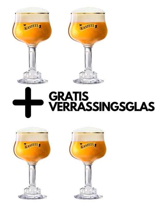 4x Kasteel bierglas 33 cl + VERRASSINGSGLAS!