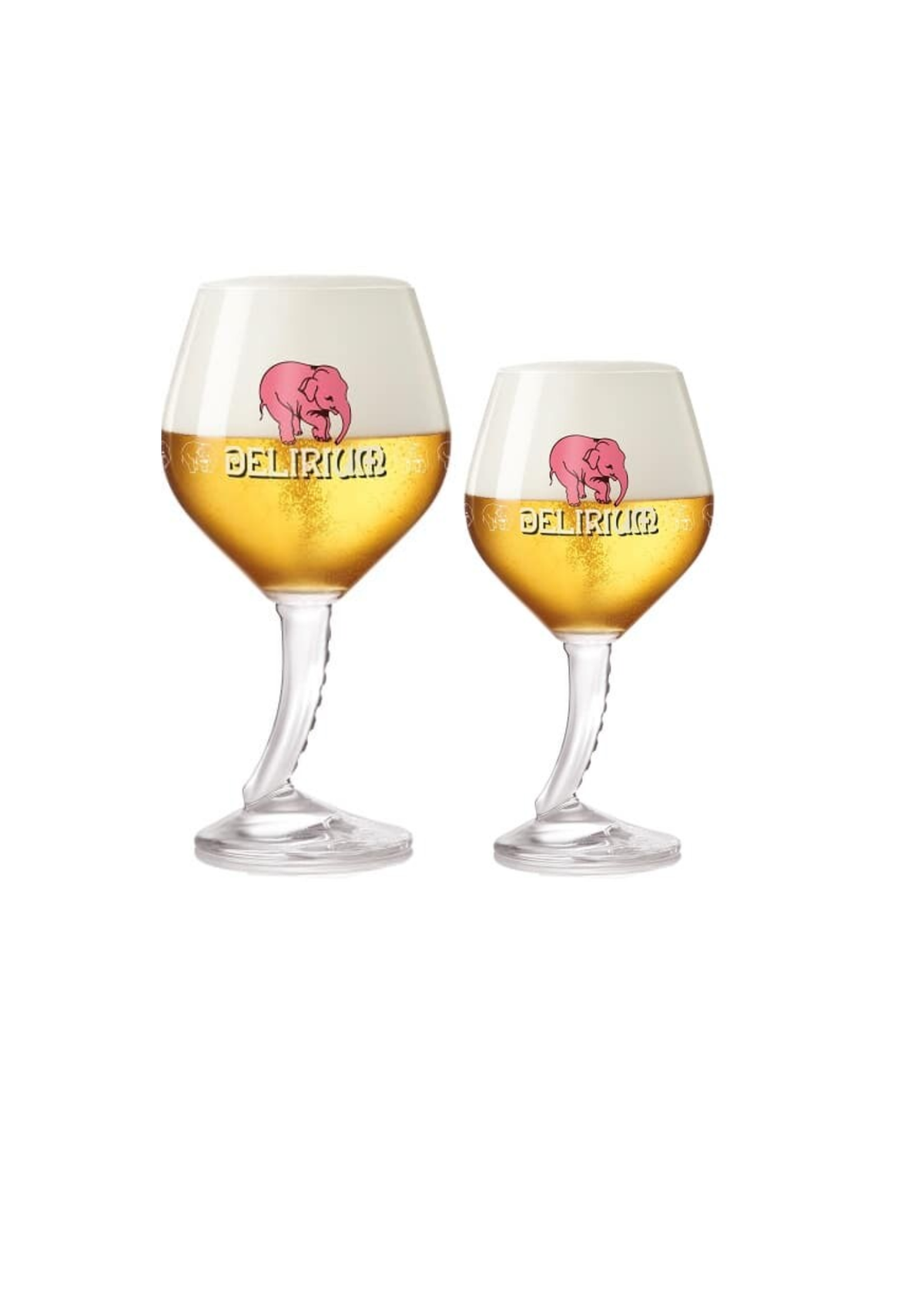 Twee Delirium voetglazen met roze olifant