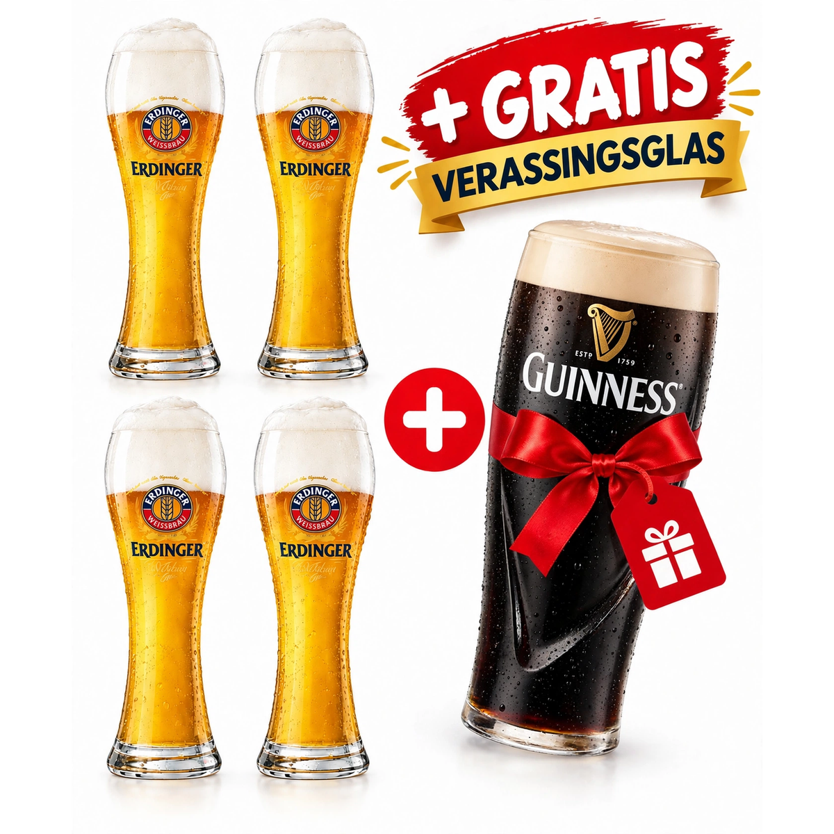 Erdinger Weizen Glazen 500ml – 4 Stuks + Gratis Verrassingsglas
