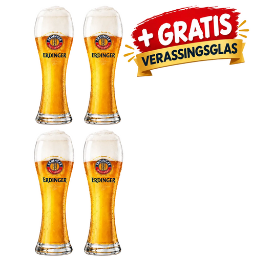 Erdinger Weizen Glazen 500ml – 4 Stuks + Gratis Verrassingsglas