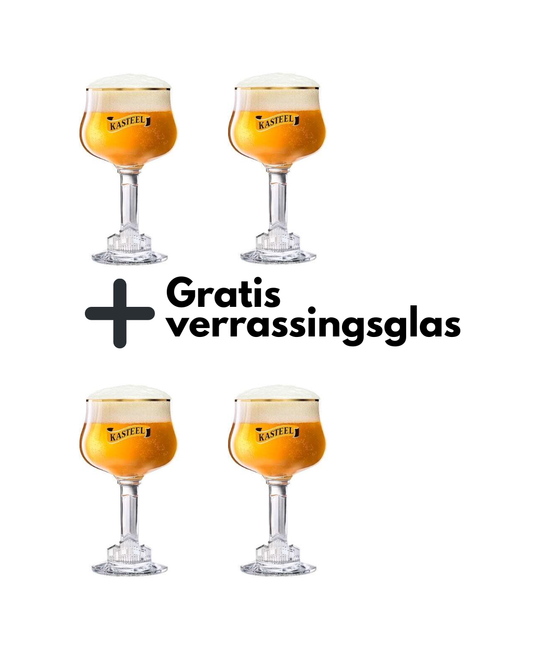 4x Kasteel bierglas 33 cl + VERRASSINGSGLAS!
