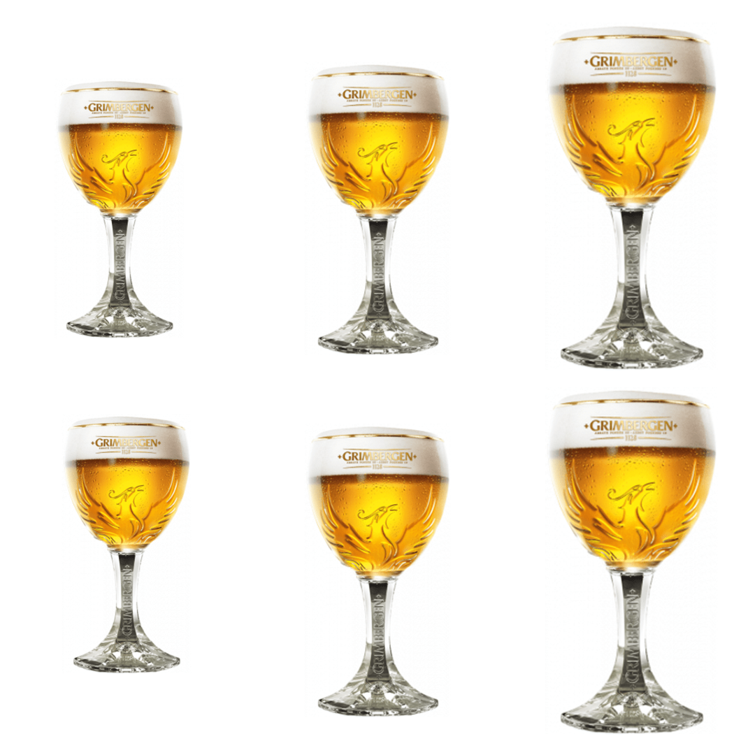 Grimbergen Bierglazen Cadeauset – 6 stuks (2x 25cl, 2x 33cl, 2x 50cl) – Originele Grimbergen glazen